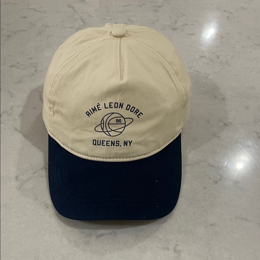 Aime Leon dore Queens NY basketball hat navy/cream EUC